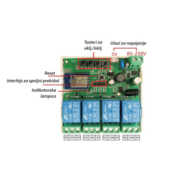 Wi-Fi smart relejni prekidač, 4 izlaza